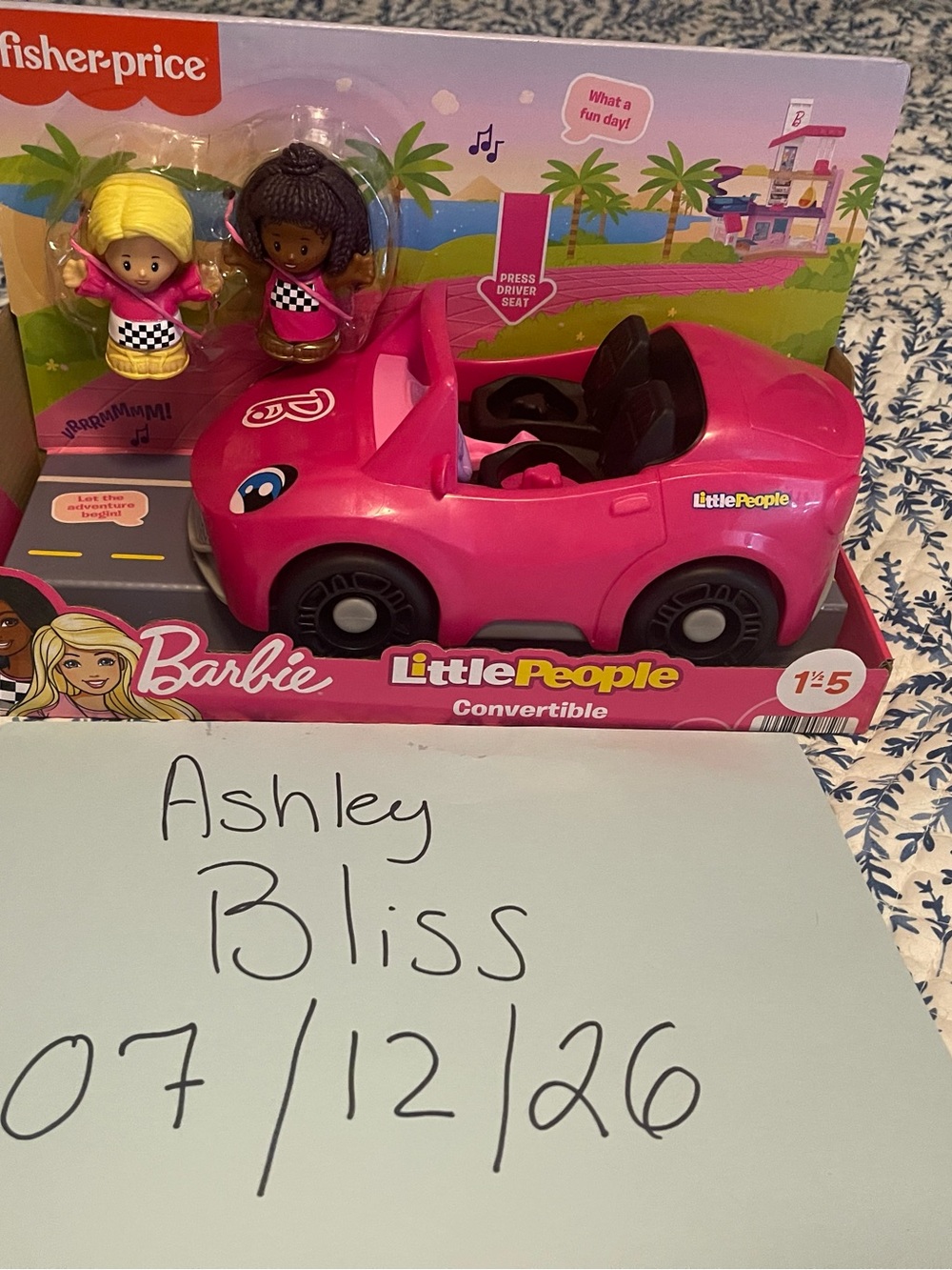 Fisher-Price Barbie Little People Hot Pink Convertible Car with Dolls